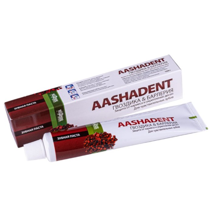 Aasha Herbals. Aashadent Зубная паста для чувствительных зубов Гвоздика и Барлерия, 100 г