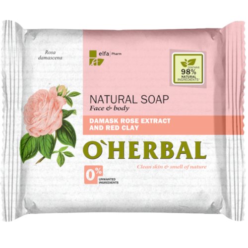 O'Herbal. Натуральное мыло с экстрактом Дамасской розы и Красной глиной, 100 г