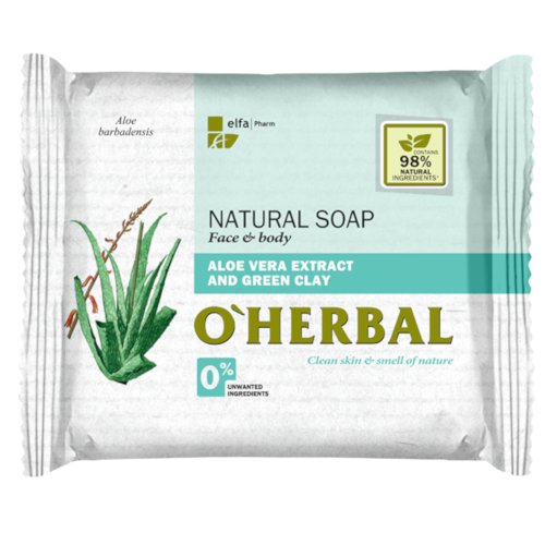 O'Herbal. Натуральное мыло с экстрактом Алоэ вера и Зеленой глиной, 100 г